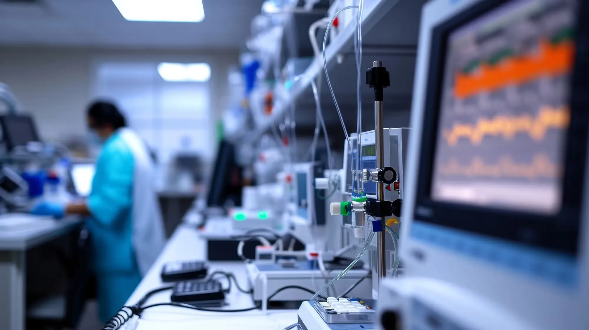Laboratorio de ingeniería biomédica con equipos médicos de monitoreo